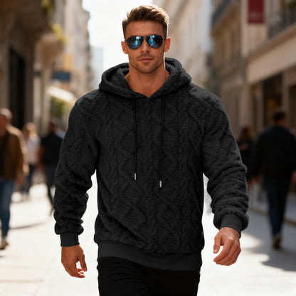 Sudadera con capucha de felpa para hombre - Sudadera holgada de invierno