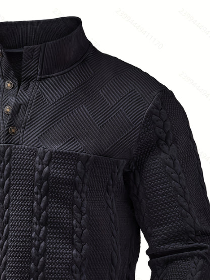 Chemise Henley décontractée pour homme – Haut boutonné à manches longues en tissu extensible doux