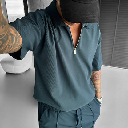 Conjunto de polo con cremallera y pantalón corto Loom & Soul™ para hombre – Conjunto informal de dos piezas para verano
