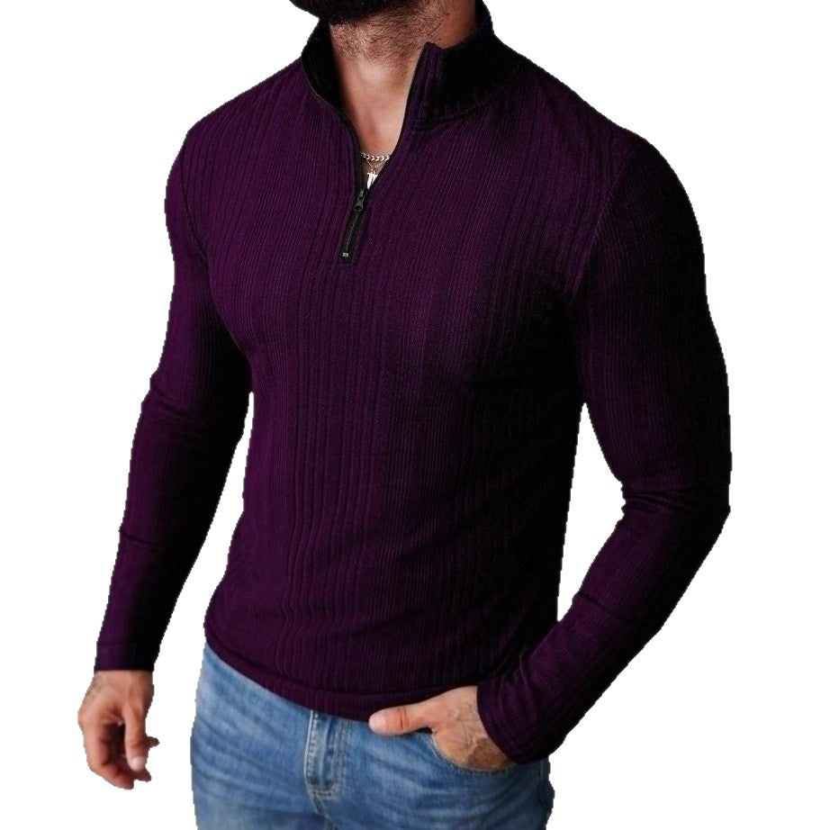 Sudadera con capucha de punto acanalado para hombre con cuello alto – Sudadera gruesa ajustada