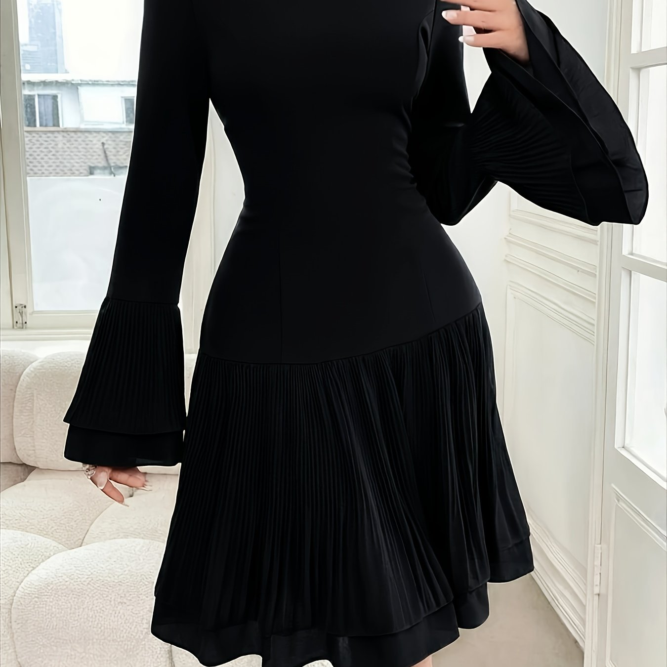 Burgundy Bardot Ruffle Dress – Elegant Vintage Party Midi Dress