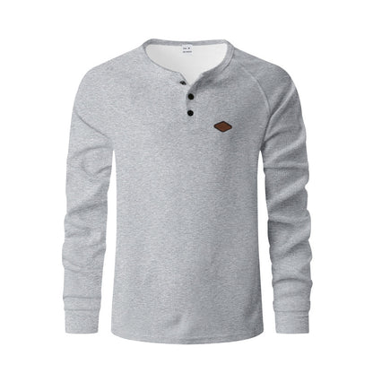 Men’s Waffle Henley Long Sleeve – Quick-Dry Raglan Loose Fit
