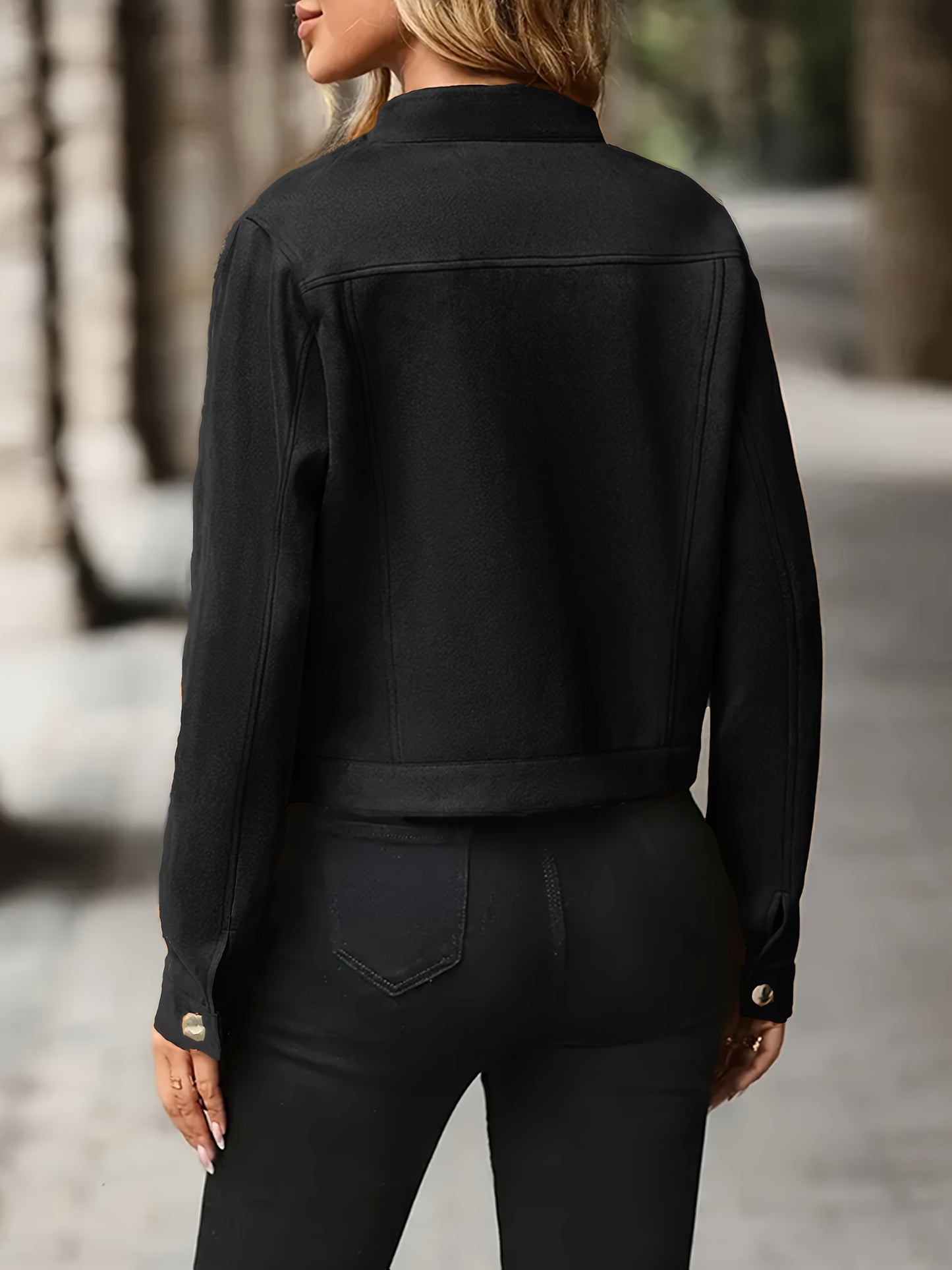 Vintage Suede Jacket – Women’s Stand Collar Button-Up Chic Spring/Fall Coat