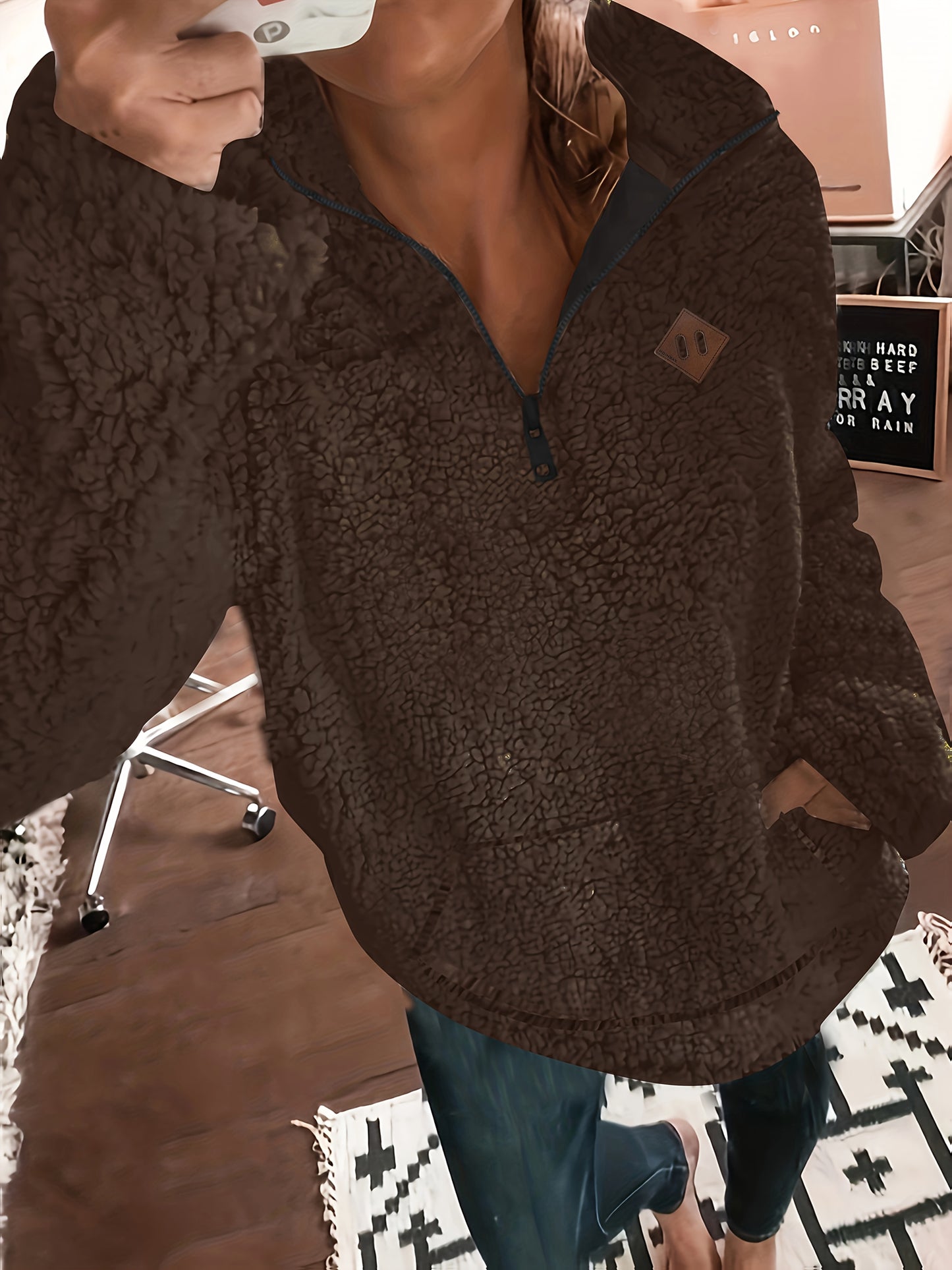 Sudadera con capucha y cremallera forrada de forro polar: sudadera casual suave para mujer