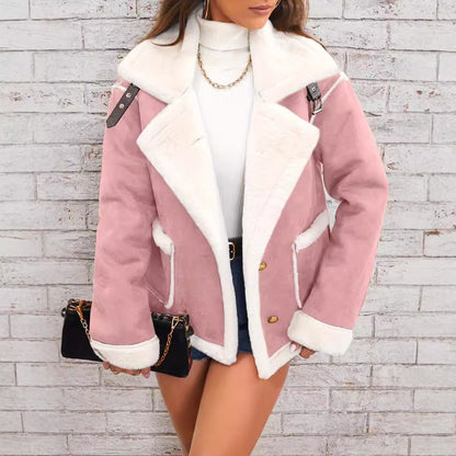 Chaqueta polar de cuello polo para mujer Loom & Soul™ – Abrigo grueso de forro polar de invierno para un acogedor estilo urbano coreano
