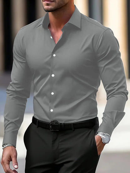 Camisa de manga larga con botones para hombre Loom & Soul™ – Top informal y de negocios de terciopelo de color liso