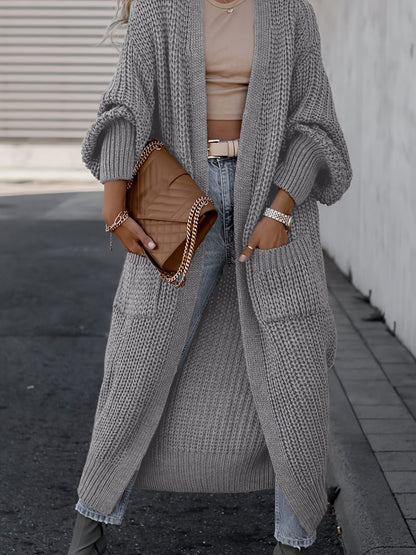 Elegante cárdigan acanalado con cuello en V profundo – Suéter de punto de otoño/invierno para mujer