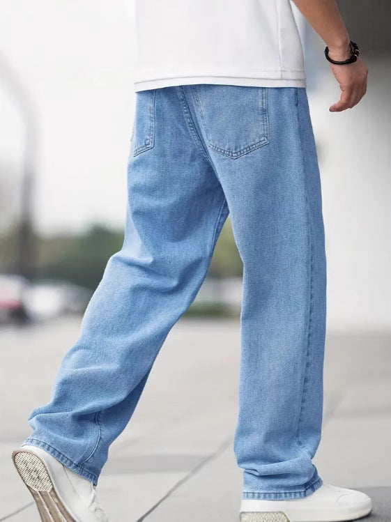 Vaqueros Rectos Holgados de Hombre - Pantalones Casuales de Algodón de Tiro Medio