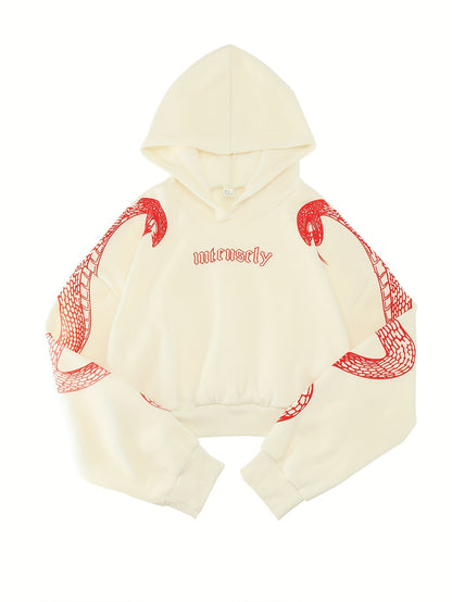 Sudadera con capucha roja para mujer – Sudadera urbana con estampado de Fénix y Mariposa