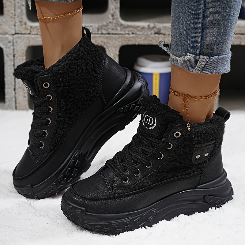 Botas de nieve forradas de felpa para mujer - Zapatos de invierno antideslizantes con suela de PVC
