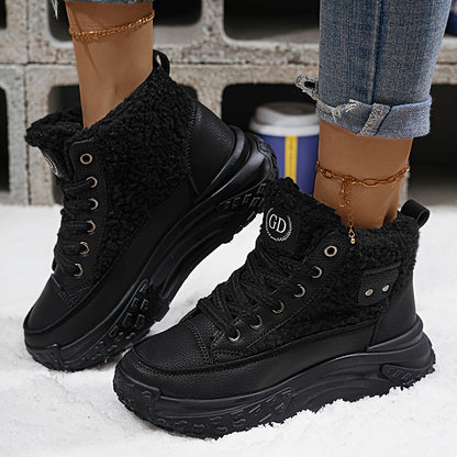 Botas de nieve forradas de felpa para mujer - Zapatos de invierno antideslizantes con suela de PVC