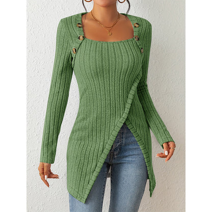 Jersey de punto elegante con abertura, hombros descubiertos y escote cuadrado para mujer