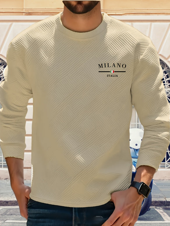 Sudadera jacquard de cuello redondo para hombre – Jersey casual de manga larga con estampado geométrico