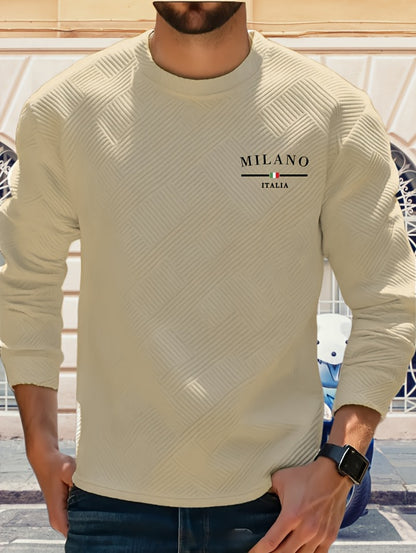 Sudadera jacquard de cuello redondo para hombre – Jersey casual de manga larga con estampado geométrico