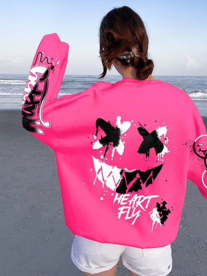 Sudadera con letras de grafiti para mujer – Jersey artístico negro para otoño/invierno