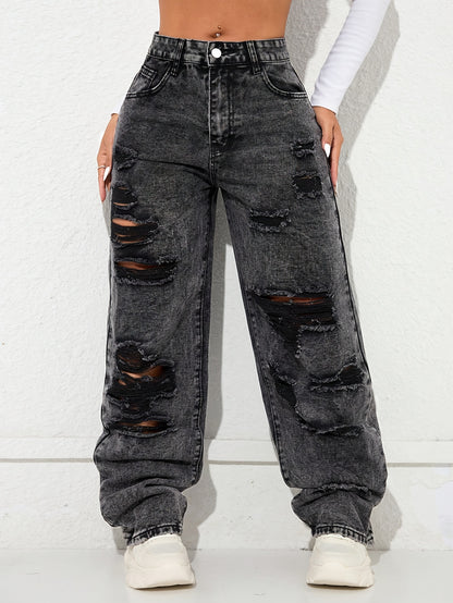Vaqueros anchos vintage desgastados – Denim clásico lavado azul estilo urbano