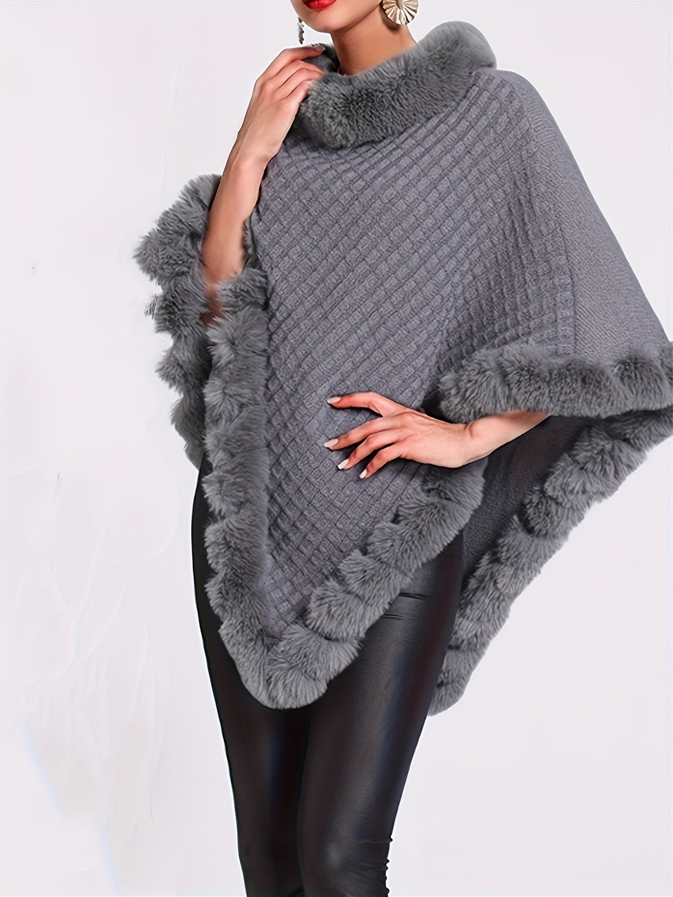 Cape en fausse fourrure pour femme – Vêtement d'extérieur d'hiver élégant à col en peluche