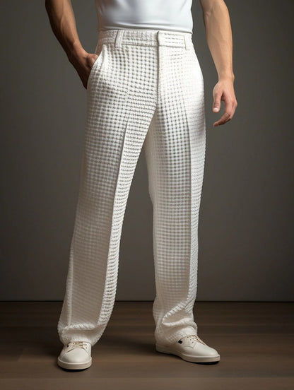 Pantalón de traje recto de gofre para hombre – Pantalones informales de negocios para toda temporada