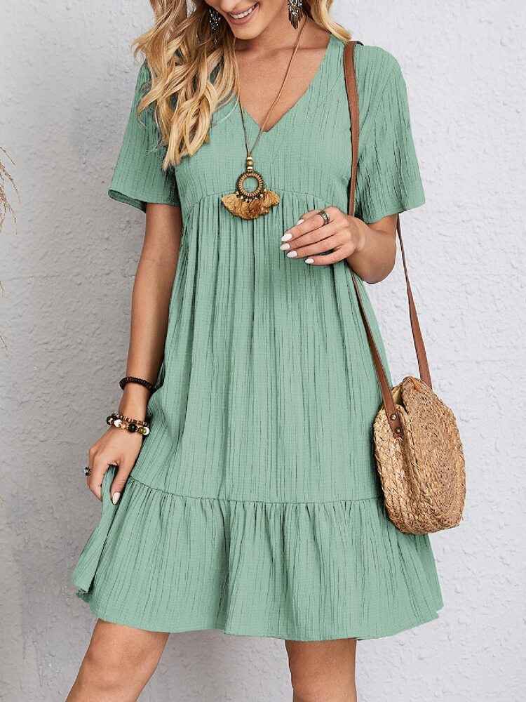 Robe à col en V à volants Loom & Soul™ – Robe d'été décontractée à manches courtes pour femme