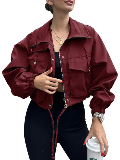 Chaqueta Trench Corta con Cremallera para Mujer – Estilo Urbano de Color Liso