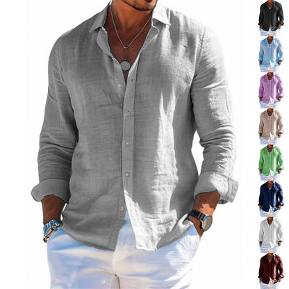Camisa de manga larga con botones para hombre Loom & Soul™ – Top informal holgado de color liso con solapa