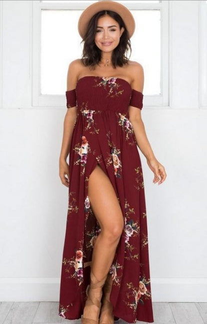 Boho Off-Shoulder Maxi Dress – Summer Beach Flow Dress for Women