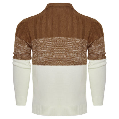 Men’s Color Block Cable Knit Sweater – Long Sleeve Pullover