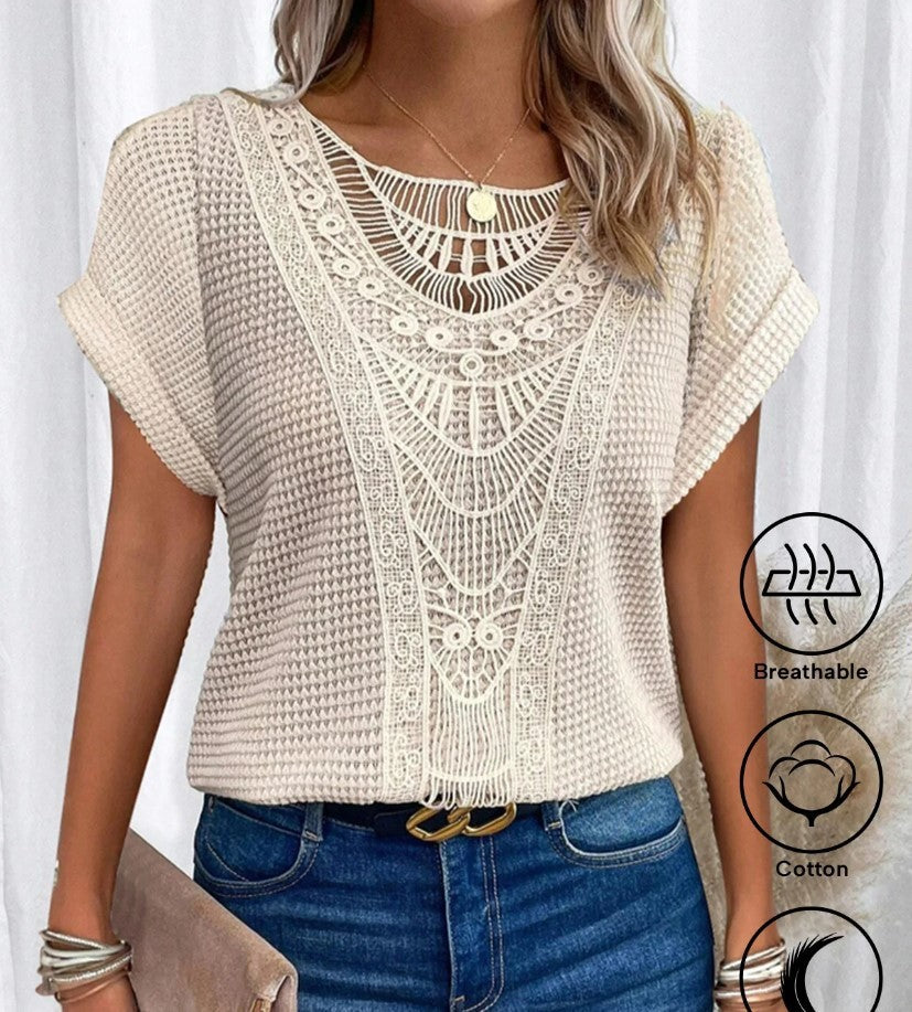 T-shirt ajouré Loom & Soul™ Summer – Haut à manches courtes style ethnique pour femme