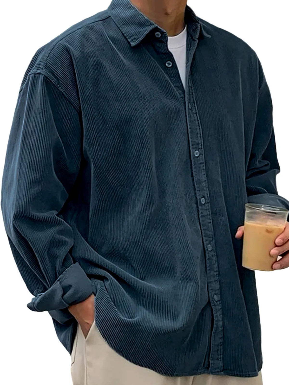 Chaqueta de Pana para Hombre – Abrigo Casual de Otoño de Corte Holgado