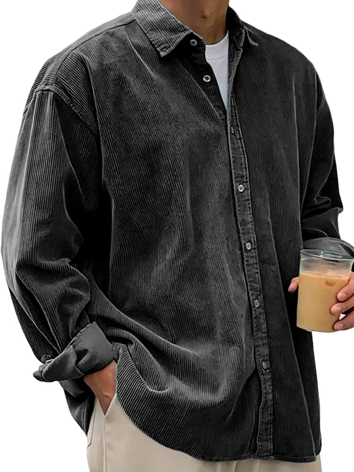 Chaqueta de Pana para Hombre – Abrigo Casual de Otoño de Corte Holgado