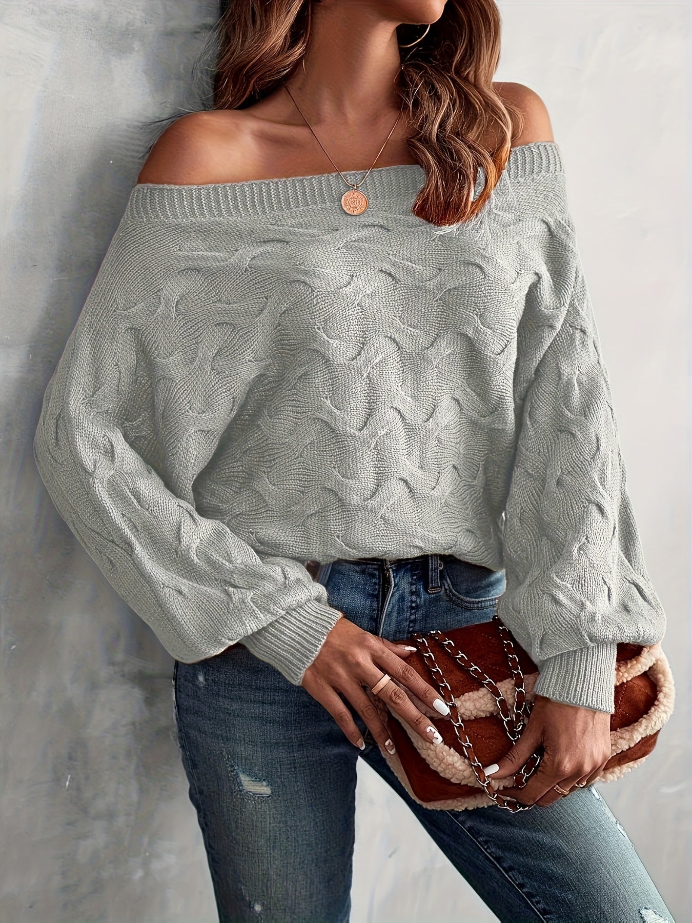 Suéter murciélago para mujer con hombros descubiertos – Tejido holgado para todas las estaciones