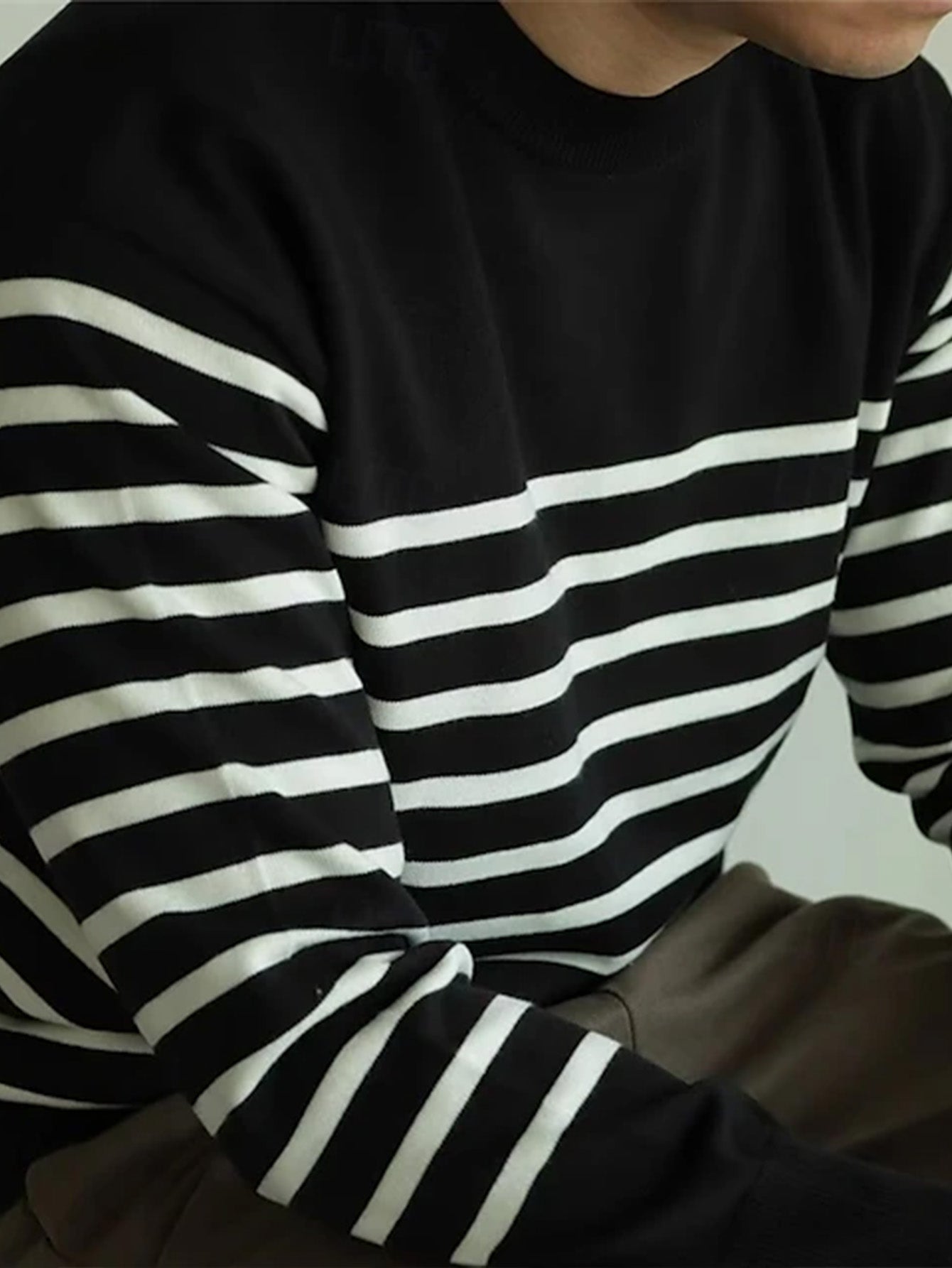 Suéter de punto a rayas para hombre – Jersey informal con cuello redondo estilo urbano