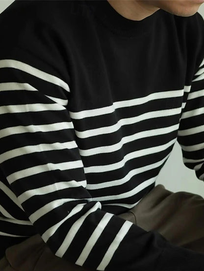 Suéter de punto a rayas para hombre – Jersey informal con cuello redondo estilo urbano