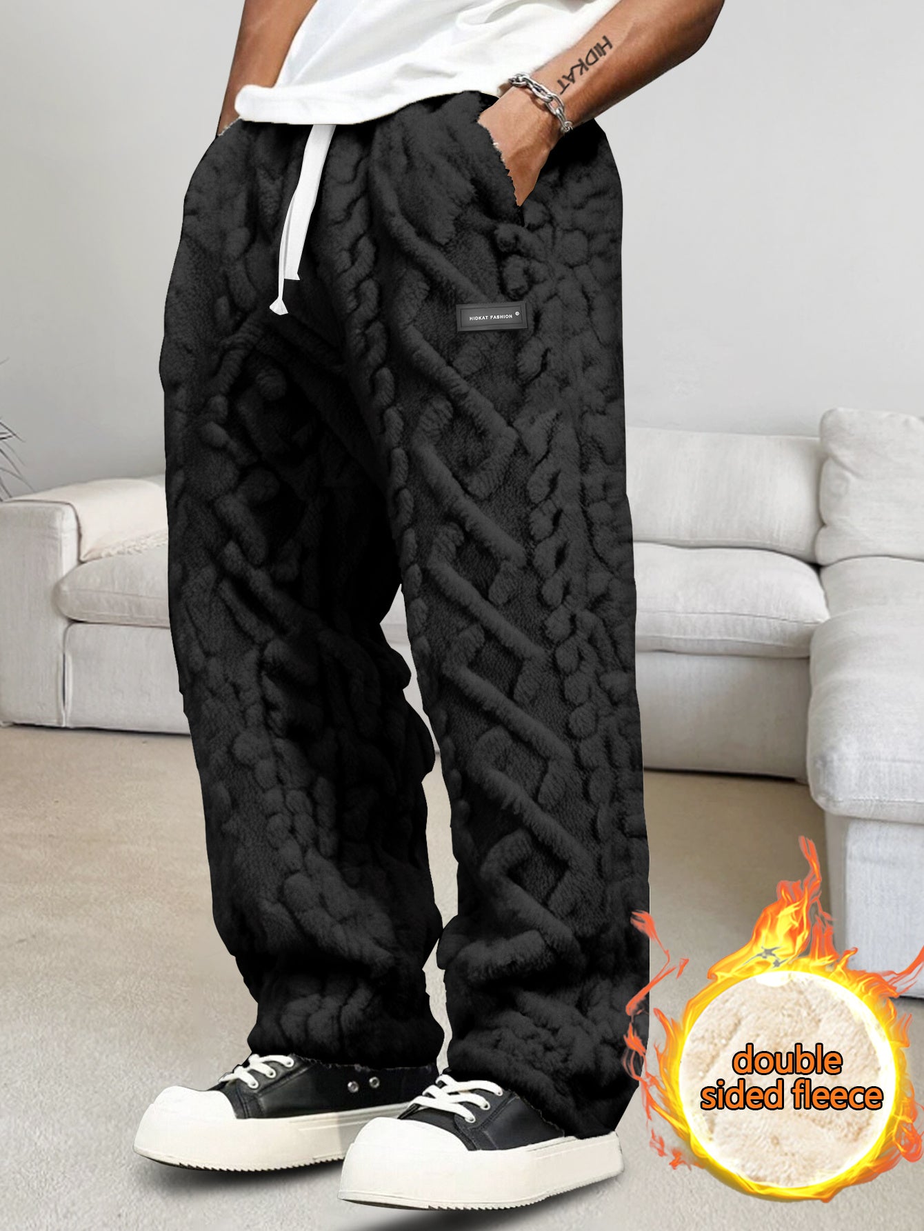 Pantalones de casa de forro polar para hombre – Comodidad cálida de invierno con cordón