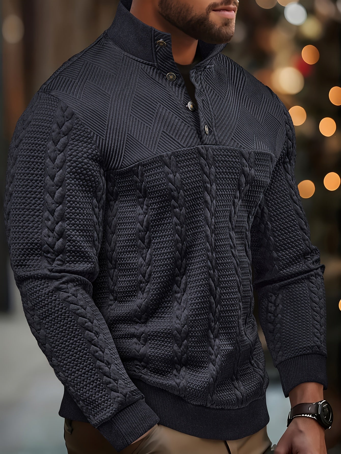 Chemise Henley décontractée pour homme – Haut boutonné à manches longues en tissu extensible doux