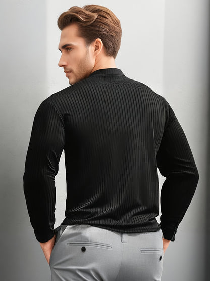 Camiseta de manga larga ajustada acanalada para hombre – Camiseta deportiva con cuello alto
