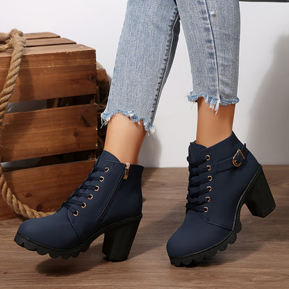 Women’s High Heel Ankle Boots – Block Heel Elegant Slip-On