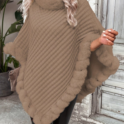 Cape en fausse fourrure pour femme – Vêtement d'extérieur d'hiver élégant à col en peluche