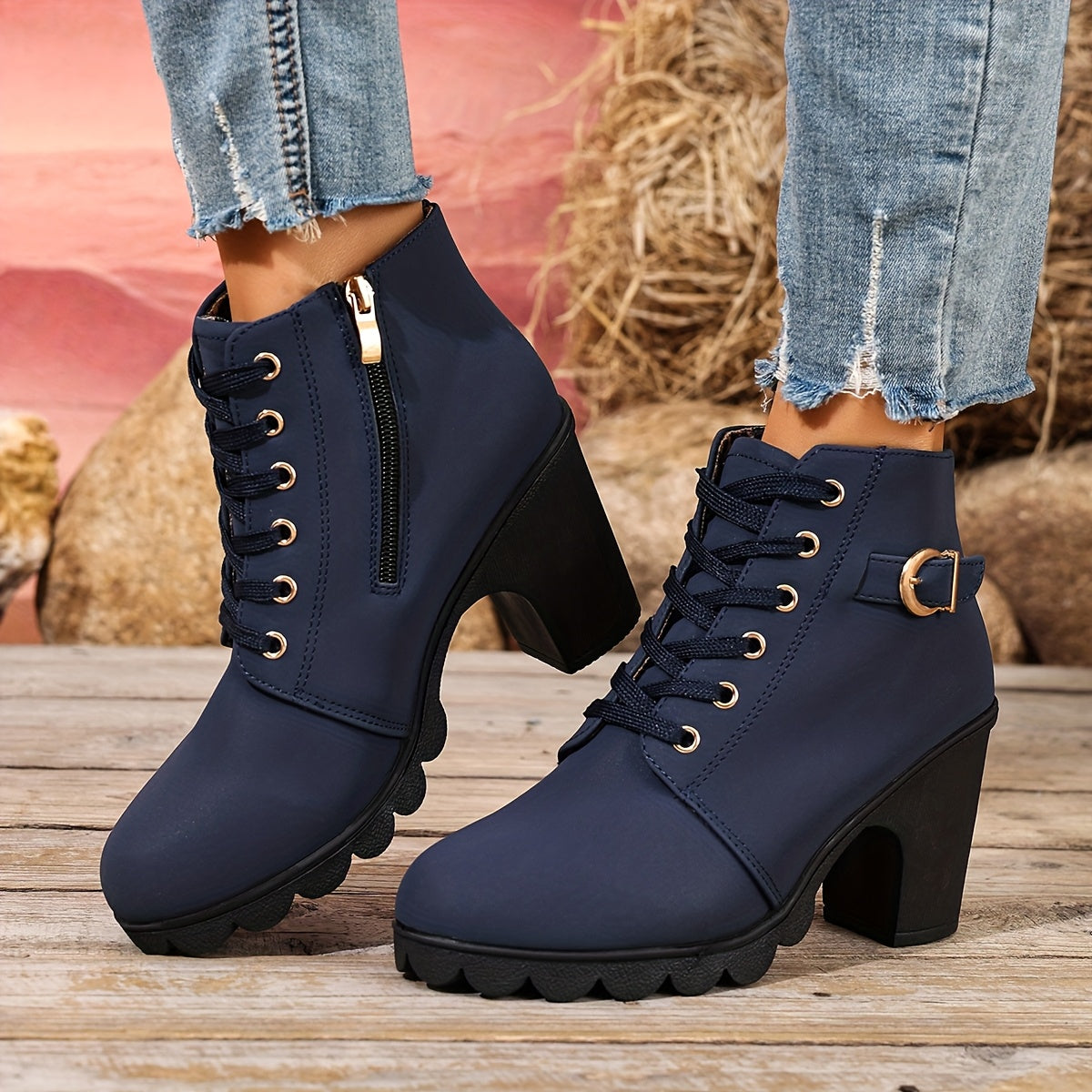 Women’s High Heel Ankle Boots – Block Heel Elegant Slip-On