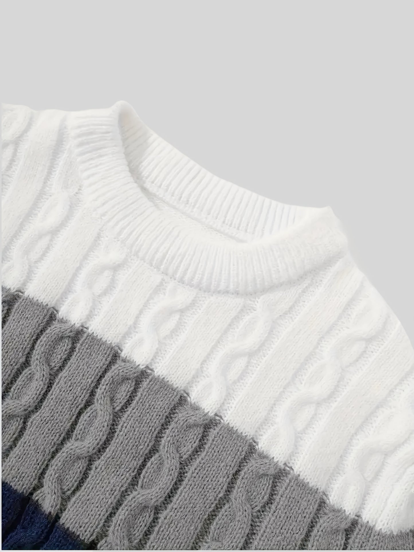 Suéter de punto trenzado color block para hombre – Suéter suave de cuello redondo