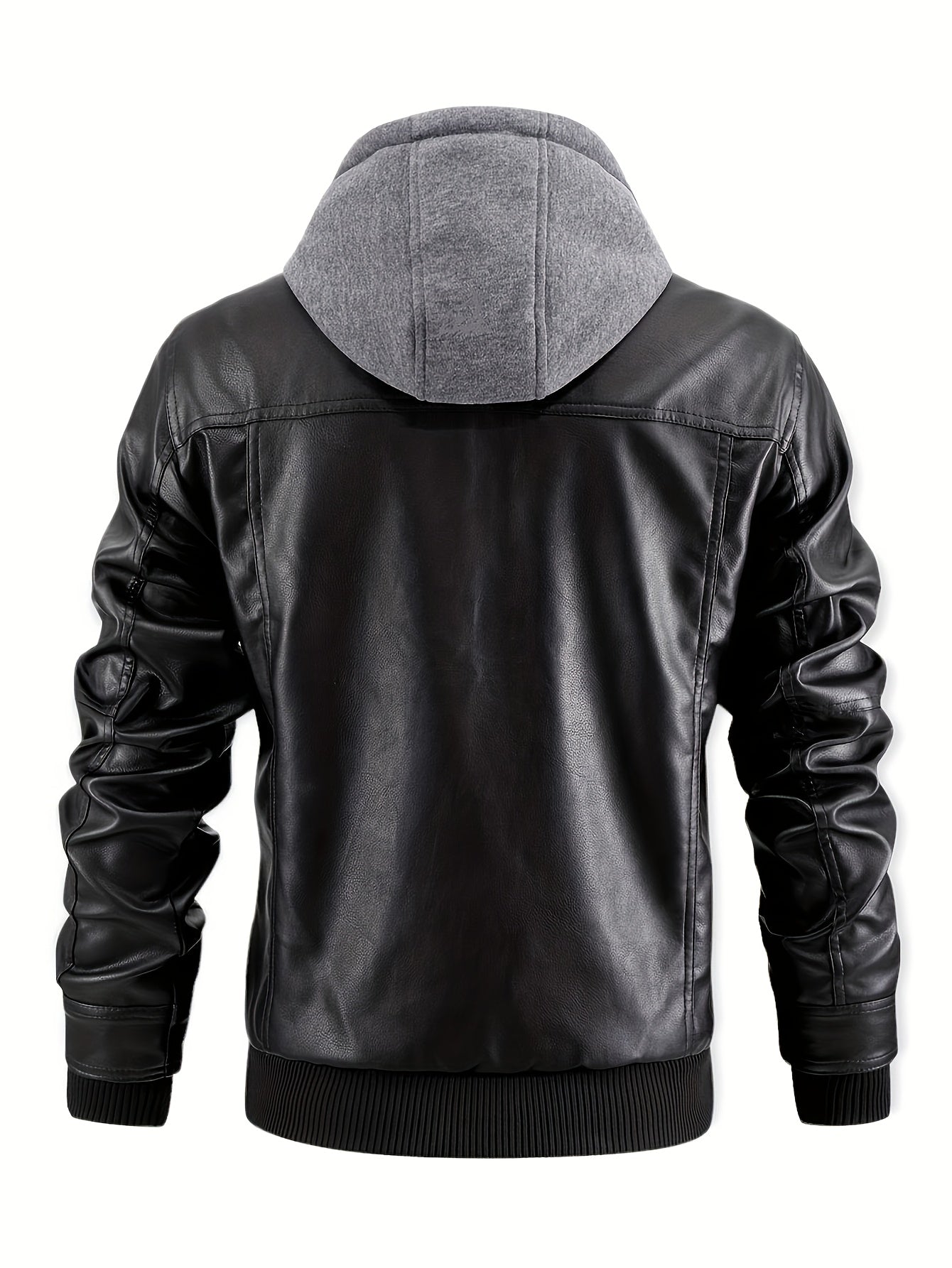 Chaqueta Bomber de Cuero Sintético para Hombre – Con Cremallera y Capucha Removible