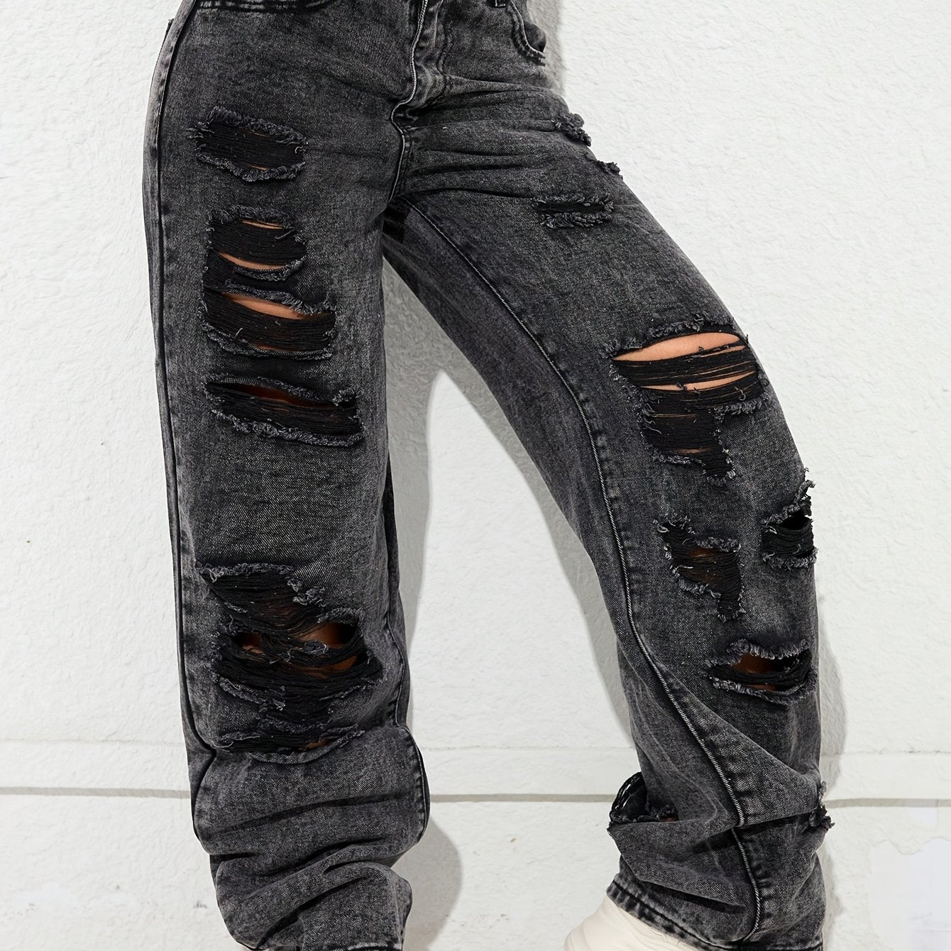 Vaqueros anchos vintage desgastados – Denim clásico lavado azul estilo urbano