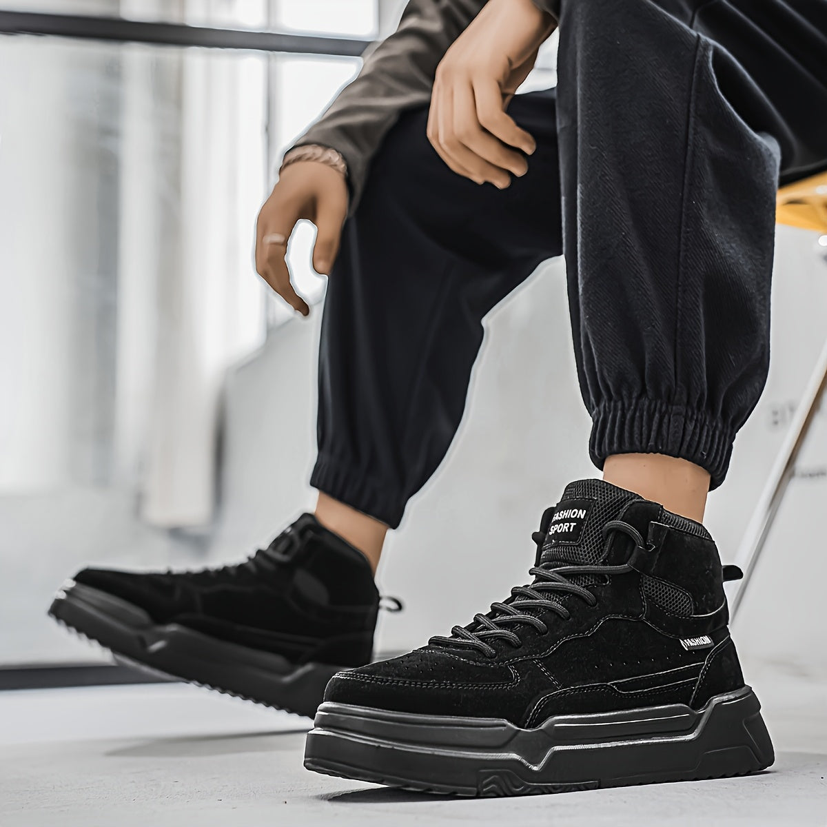 Zapatillas de deporte urbanas de caña alta para hombre – Zapatillas deportivas con cordones