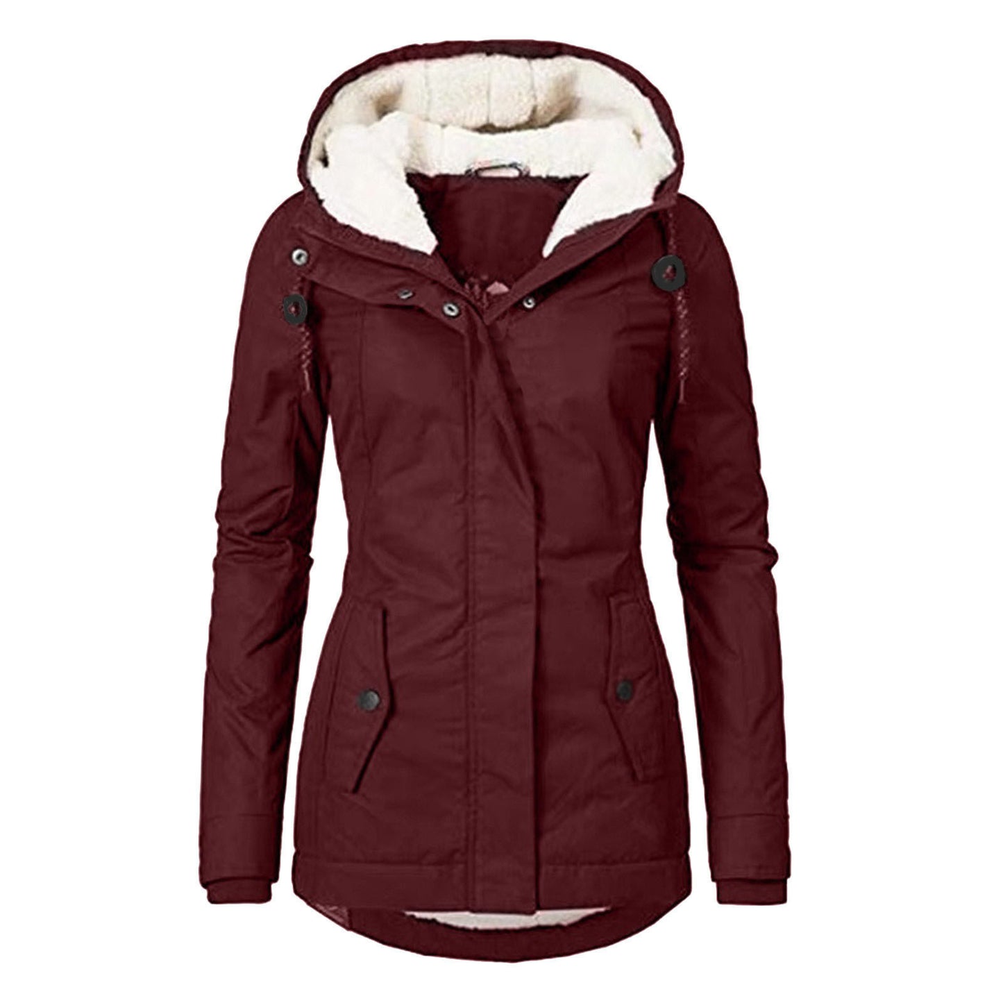 Chaqueta con capucha de vellón acogedor Loom & Soul™ – Abrigo de invierno cálido con cremallera para mujer, con bolsillos y forro de piel sintética