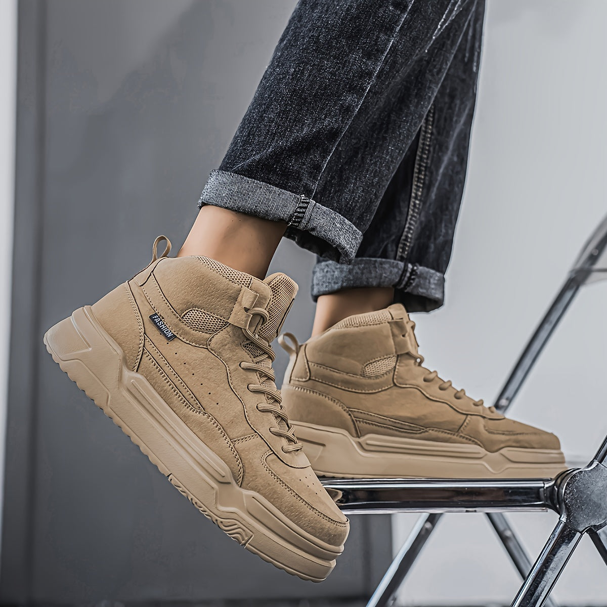 Zapatillas de deporte urbanas de caña alta para hombre – Zapatillas deportivas con cordones