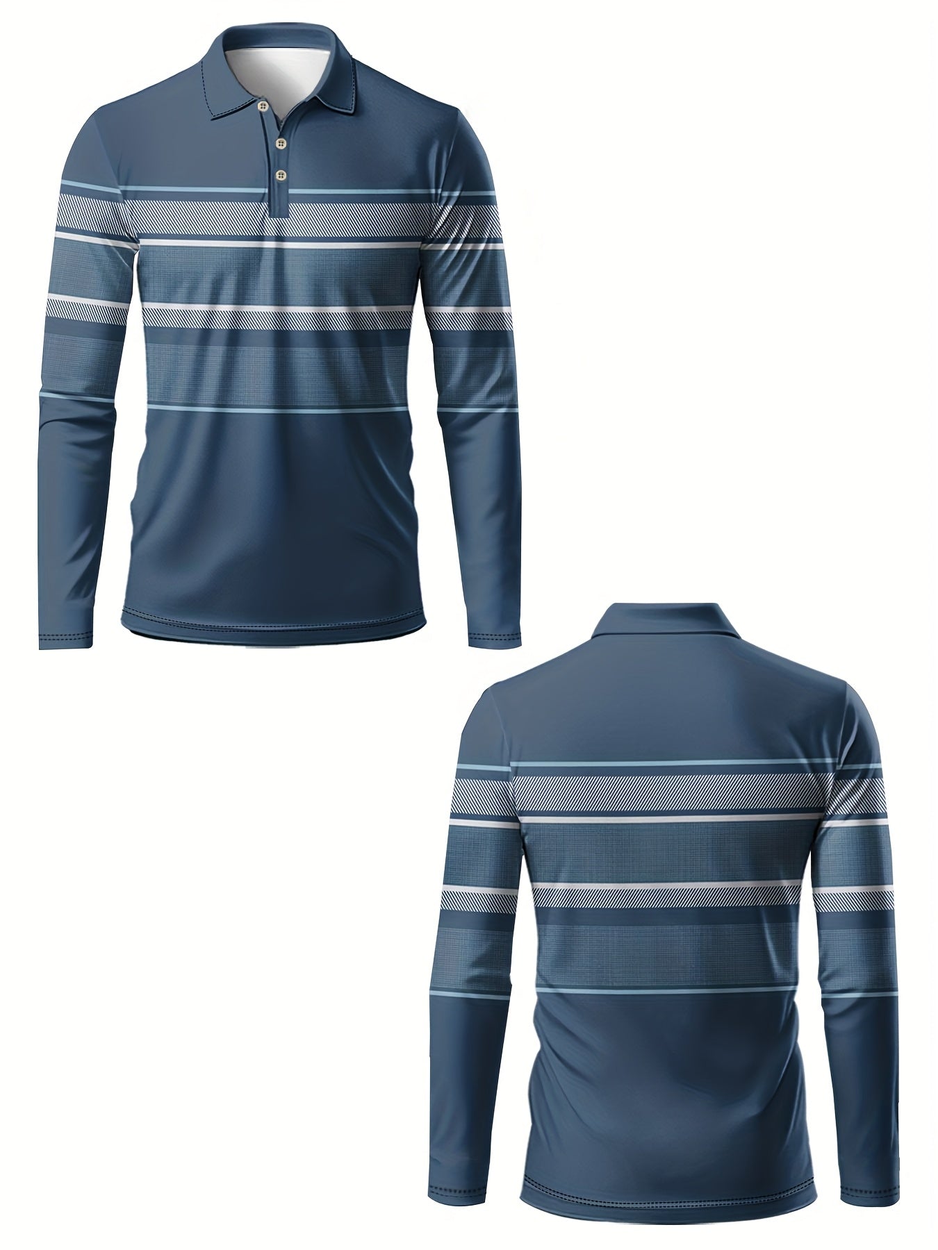 Polo de manga larga a rayas azules y blancas para hombre – Estilo casual y preppy