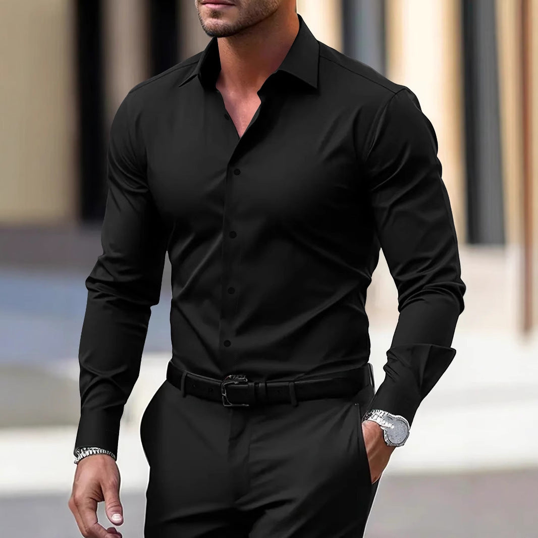 Camisa de manga larga con botones para hombre Loom & Soul™ – Top informal y de negocios de terciopelo de color liso