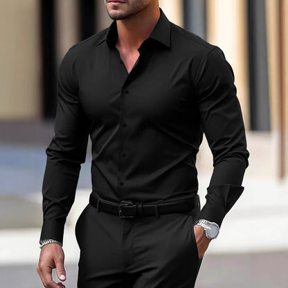 Camisa de manga larga con botones para hombre Loom & Soul™ – Top informal y de negocios de terciopelo de color liso