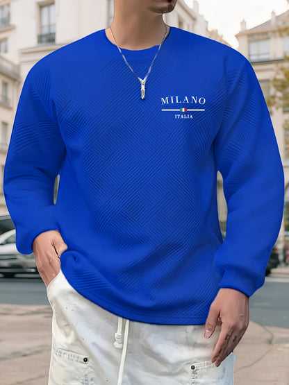 Sudadera jacquard de cuello redondo para hombre – Jersey casual de manga larga con estampado geométrico