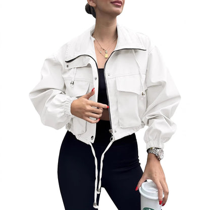 Chaqueta Trench Corta con Cremallera para Mujer – Estilo Urbano de Color Liso